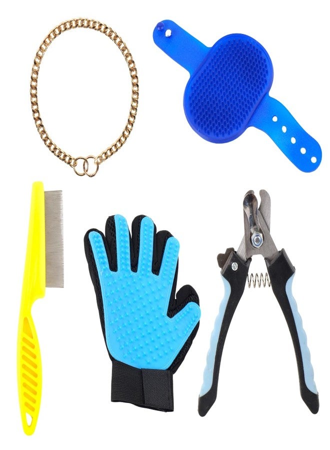 REGIIS Dog Nail Clipper Grooming Kit with Grooming Glove, Brush, Comb, and Chain Collar, 5-Piece Pet Care Set - Image 1